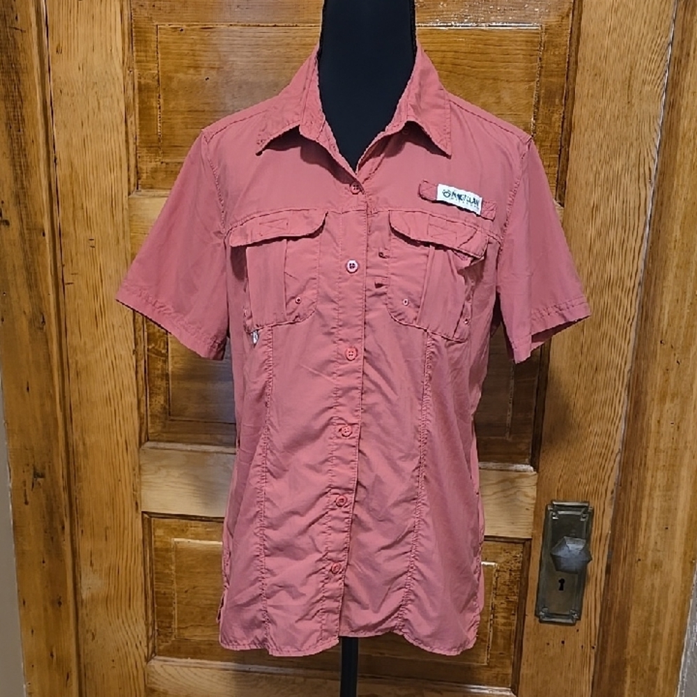 Magellan Outdoors Cabincore Pink Short Sleeve Fishing Shirt S